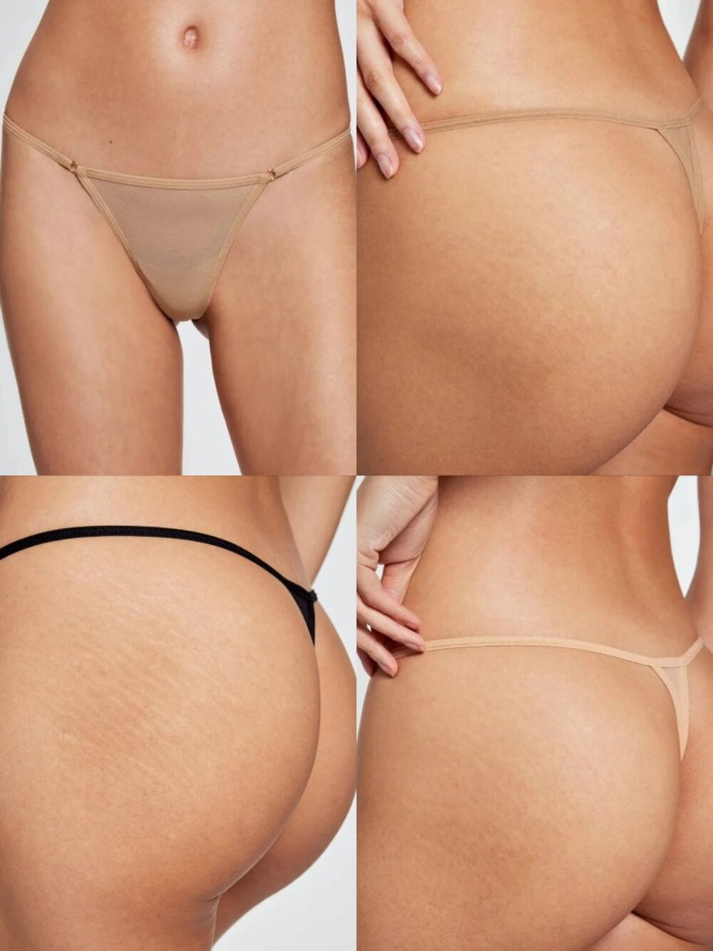 4x Pepper mesh thongs, L, black, buff, and 2x fawn